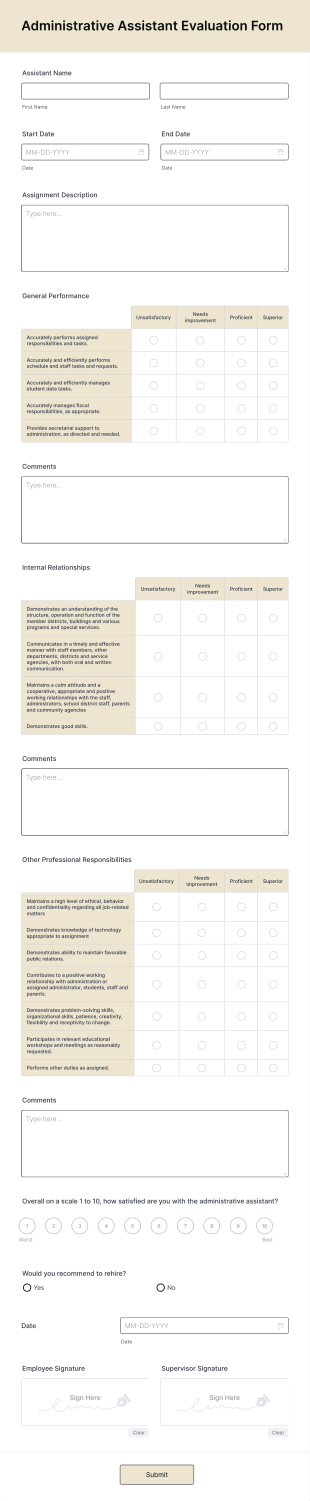 Administrative Assistant Evaluation Form Template