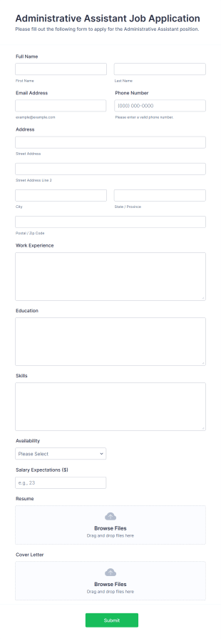 Administrative Assistant Job Application Form Template