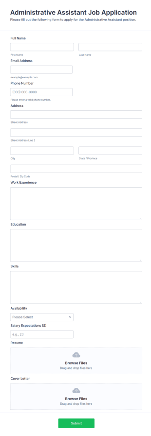 Administrative Assistant Job Application Form Template