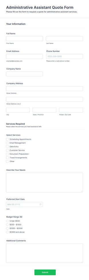 Administrative Assistant Quote Form Template