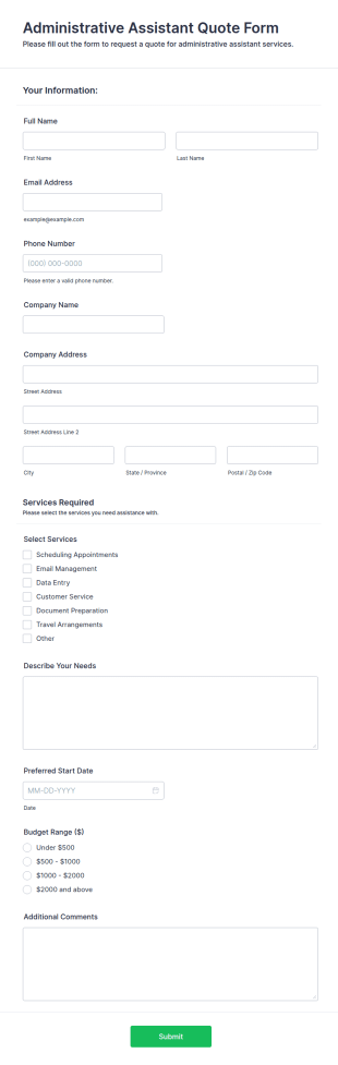 Administrative Assistant Quote Form Template