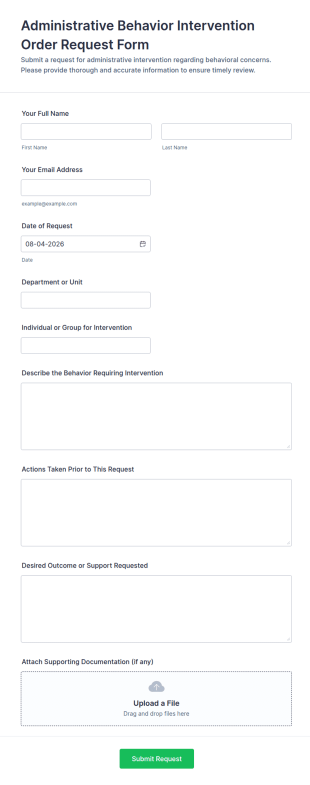 Administrative Behavior Intervention Order Request Form Template