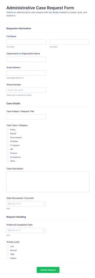 Administrative Case Request Form Template