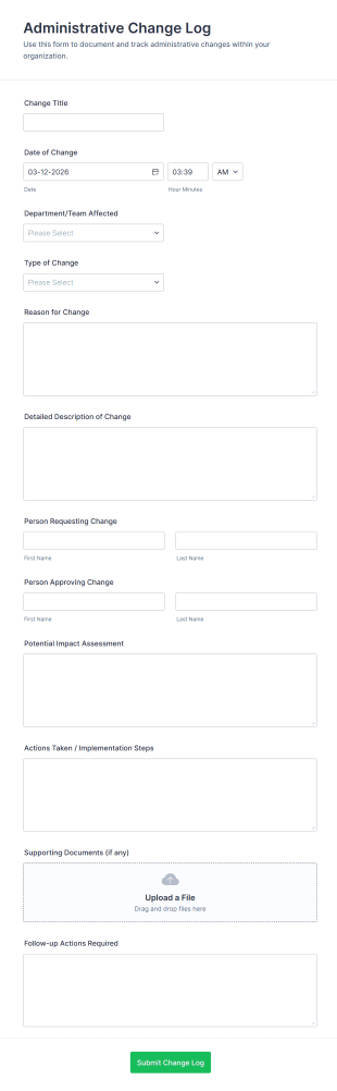 Administrative Change Log Form Template