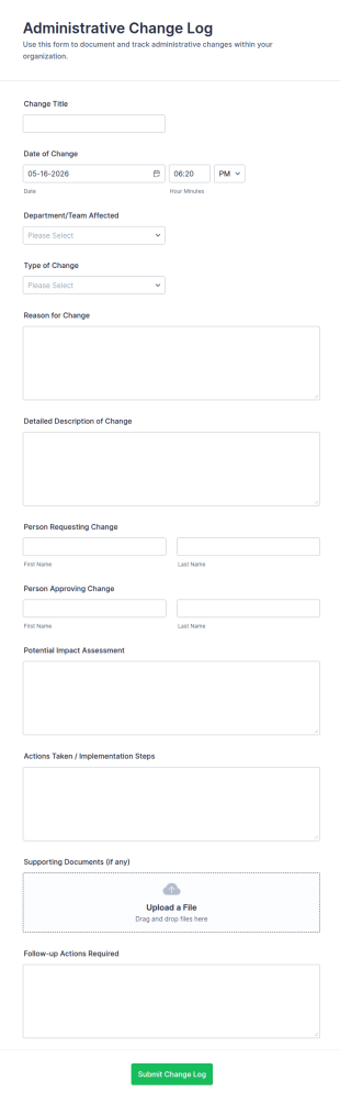 Administrative Change Log Form Template