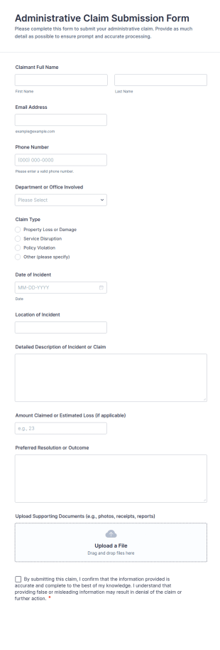 Administrative Claim Submission Form Template