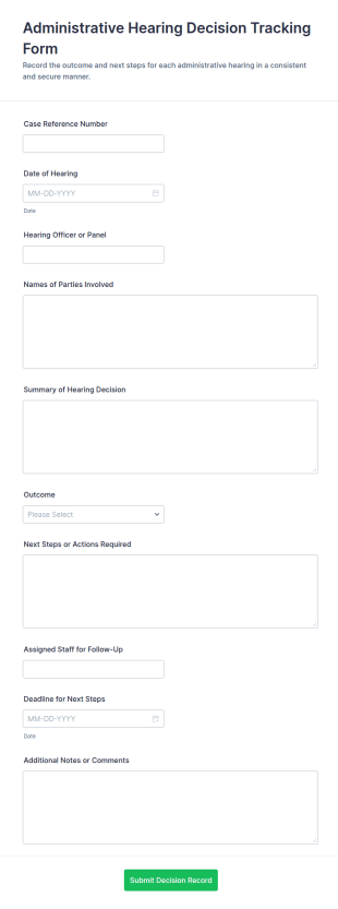 Administrative Hearing Decision Tracking Form Template