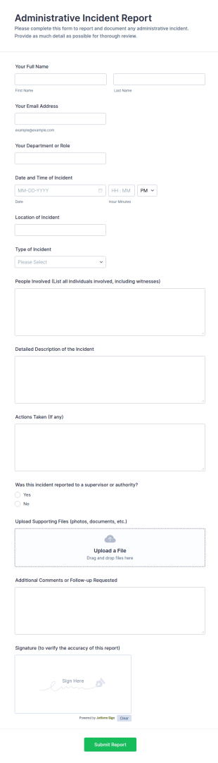 Administrative Incident Report Form Template