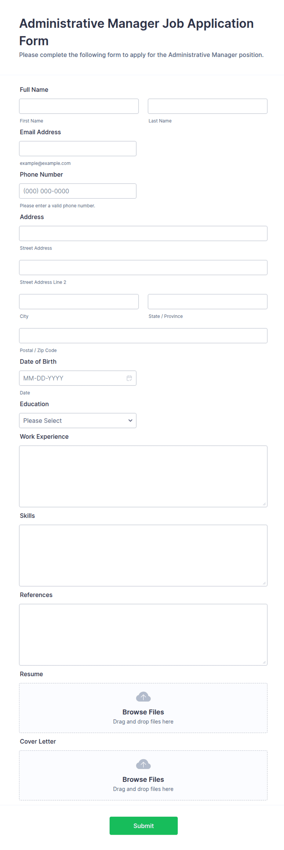 Administrative Manager Job Application Form Template | Jotform