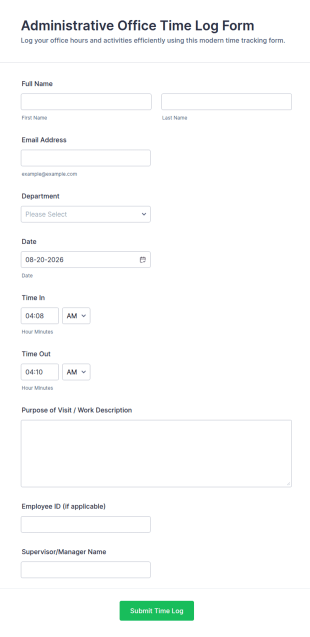 Administrative Office Time Log Form Template