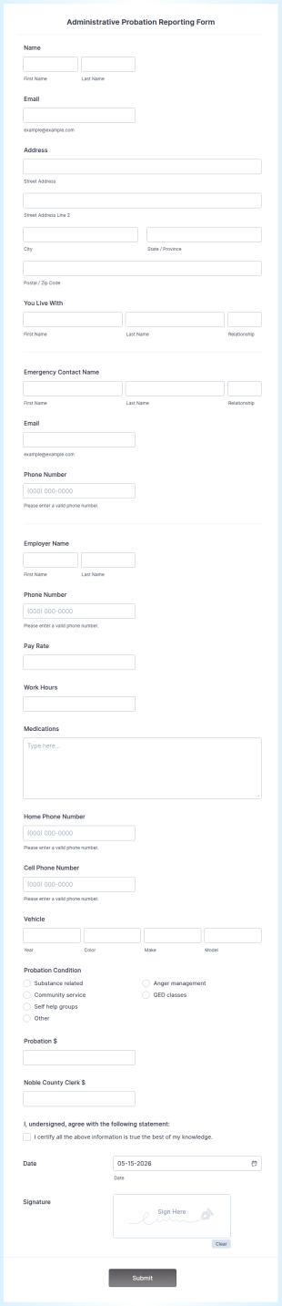 Administrative Probation Reporting Form Template