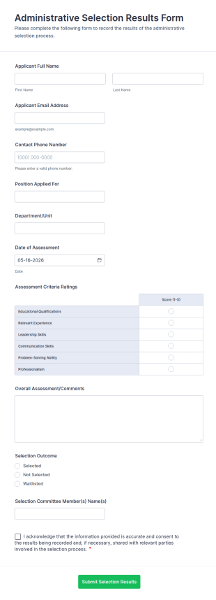 Administrative Selection Results Form Template