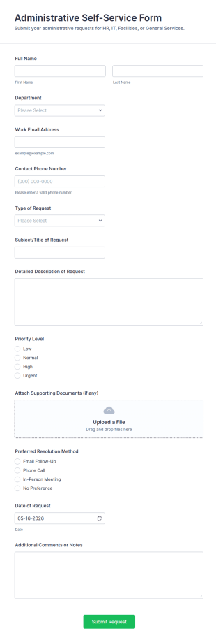 Administrative Self Service Form Template