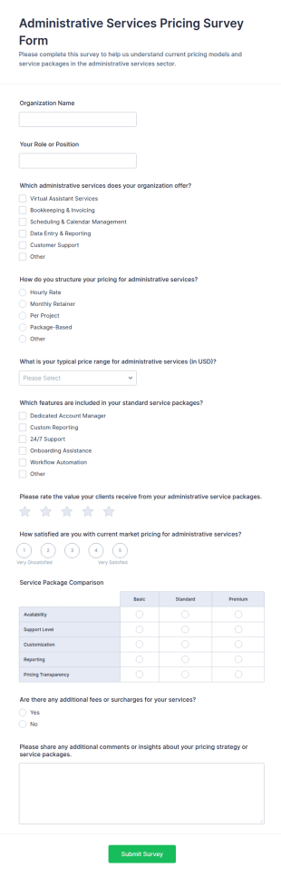 Administrative Services Pricing Survey Form Template