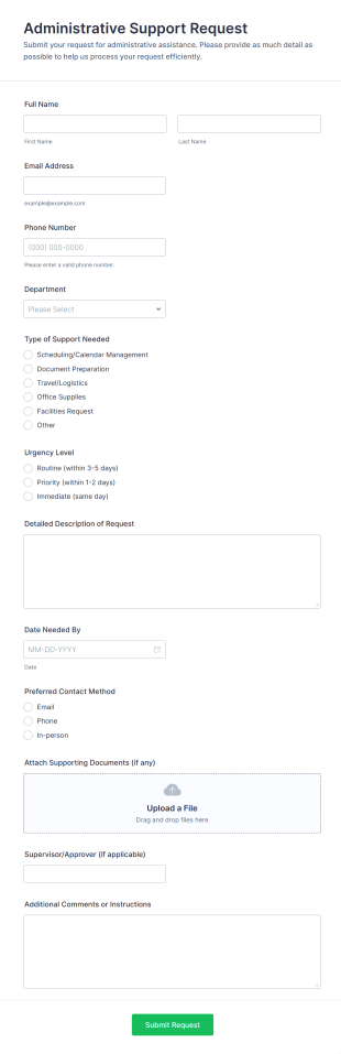 Administrative Support Request Form Template