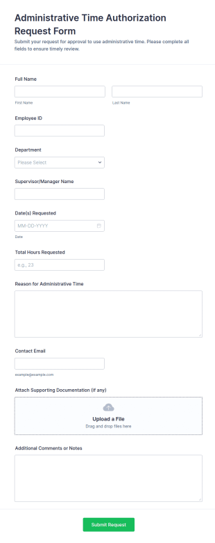 Administrative Time Authorization Request Form Template