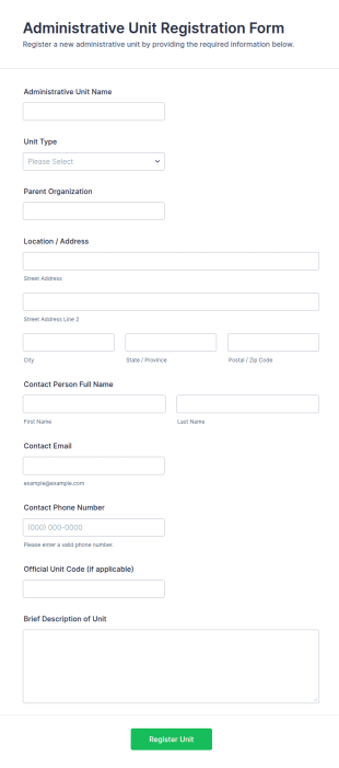 Administrative Unit Registration Form Template