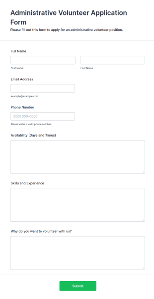 Administrative Volunteer Application Form Template