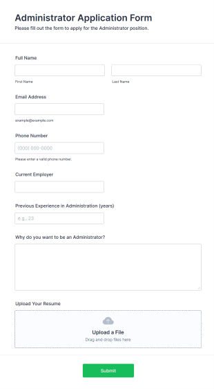 Administrator Application Form Form Template