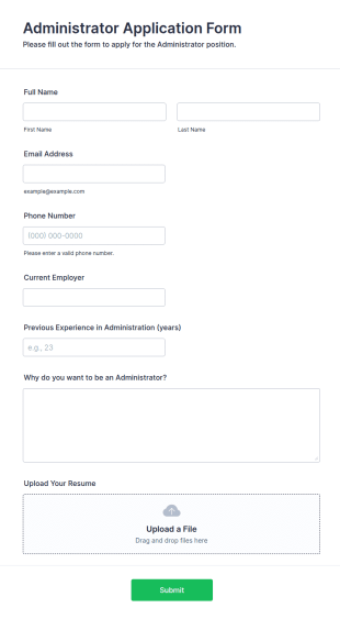 Administrator Application Form Template