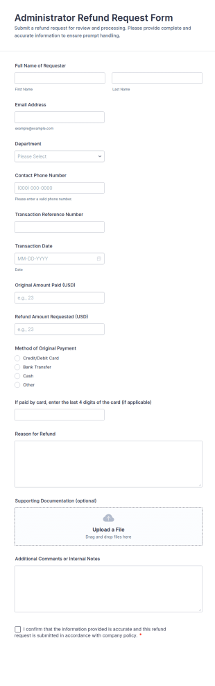 Administrator Refund Request Form Template