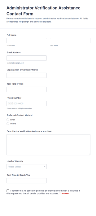 Administrator Verification Assistance Contact Form Template