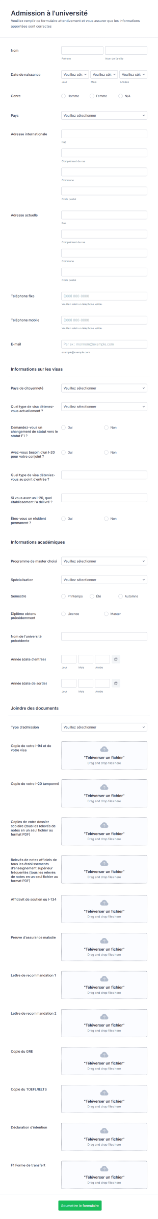 Admission à L'université