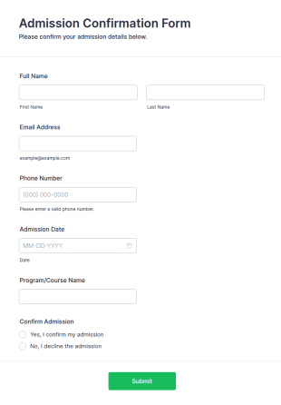 Admission Confirmation Form Template