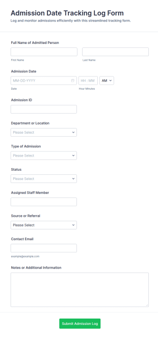 Admission Date Tracking Log Form Template