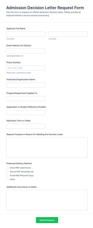 Admission Decision Letter Request Form Template