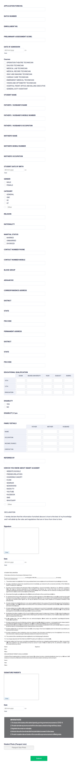 Admission Form Healthcare