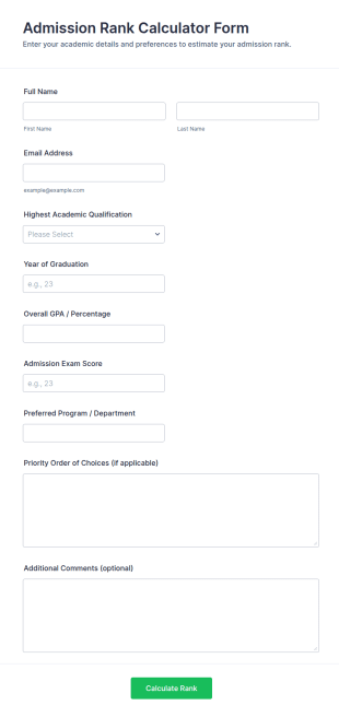 Admission Rank Calculator Form Template