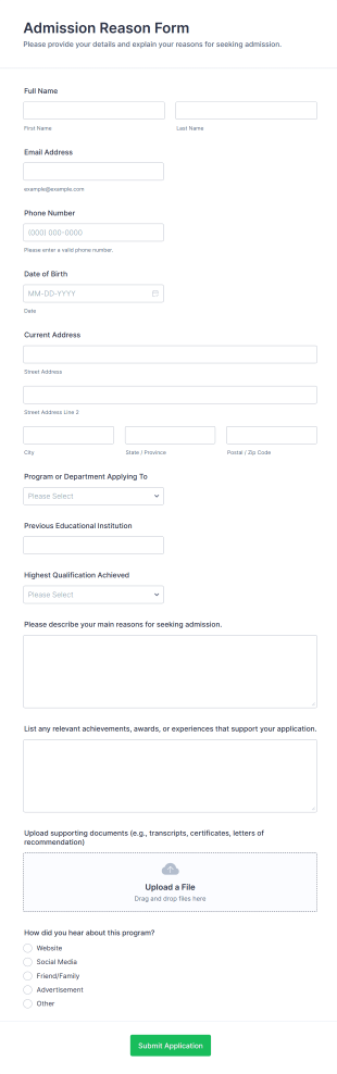 Admission Reason Form Template