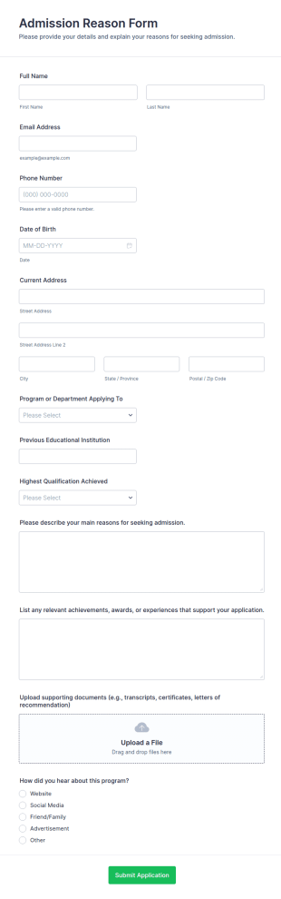 Admission Reason Form Template