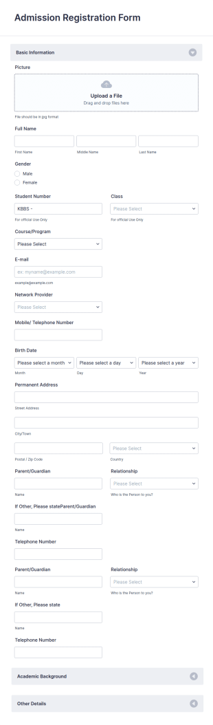 Admission Registration Form Template