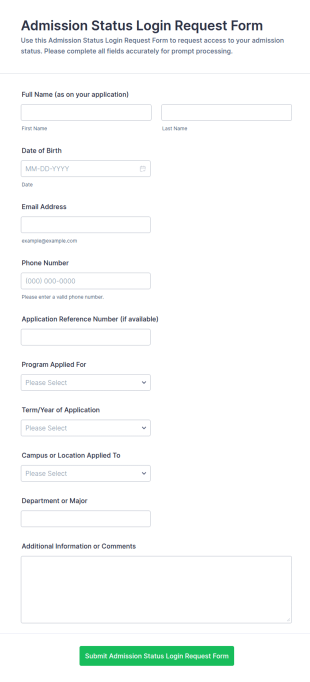 Admission Status Login Request Form Template