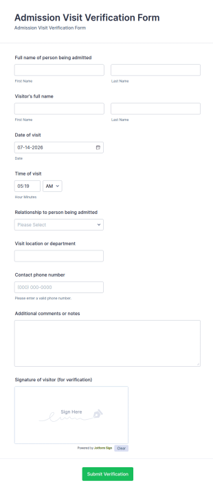 Admission Visit Verification Form Template