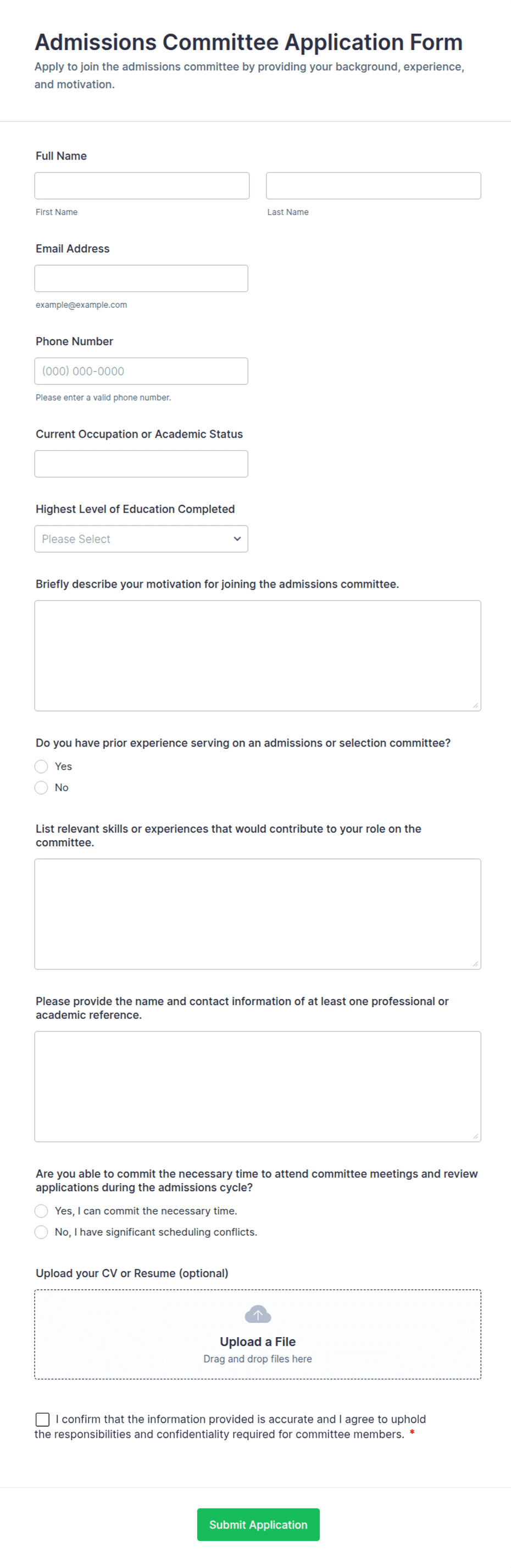 Admissions Committee Application Form Template | Jotform