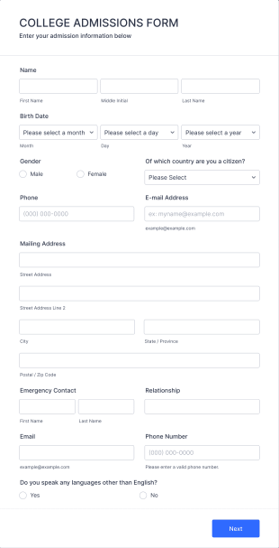 College Admission Form Template