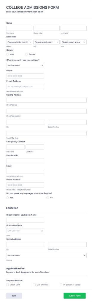 Addmination Form College Admission Form Template | Jotform
