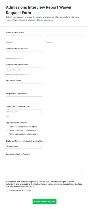 Admissions Interview Report Waiver Request Form Template
