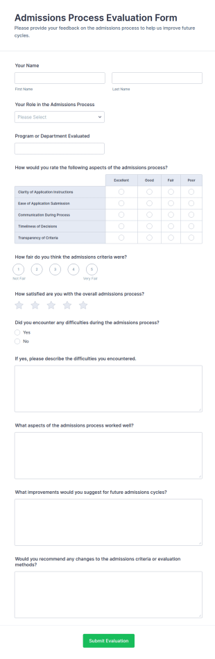 Admissions Process Evaluation Form Template