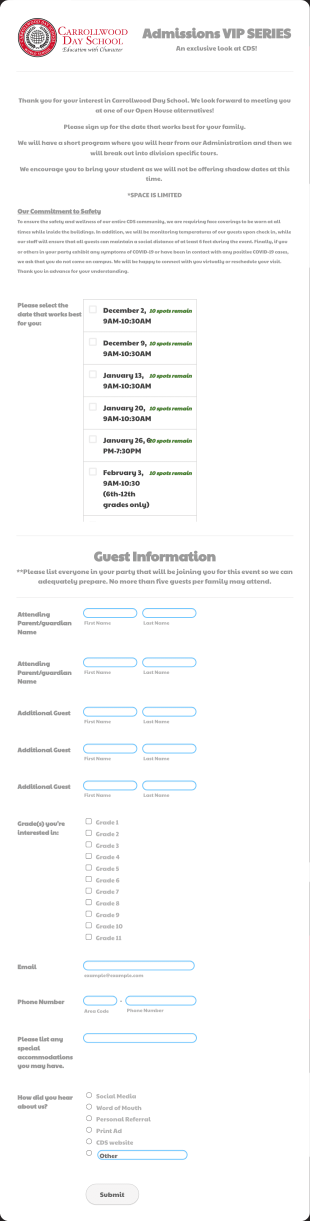 Admissions VIP SERIES Form Template