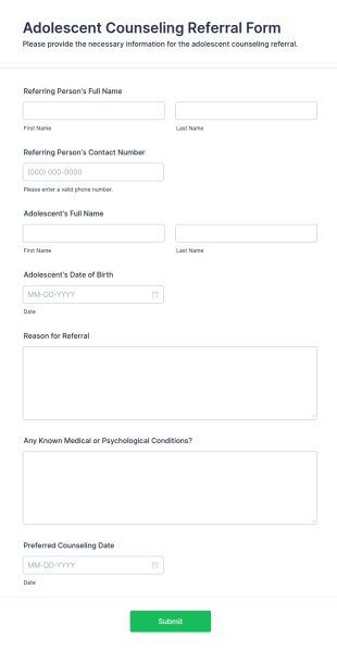 Adolescent Counseling Referral Form Template