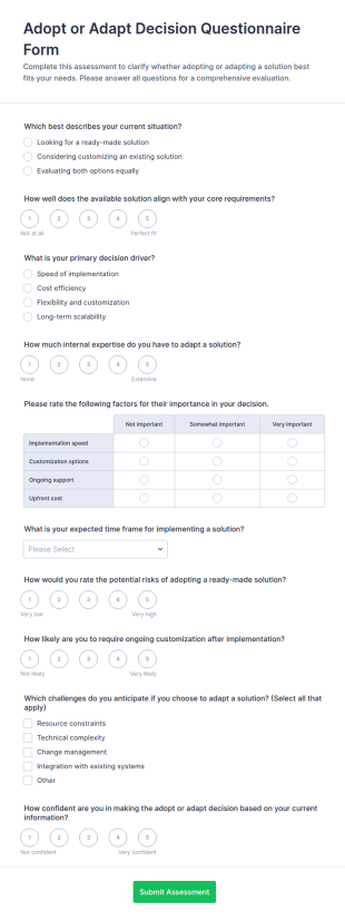Adopt Or Adapt Decision Questionnaire Form Template