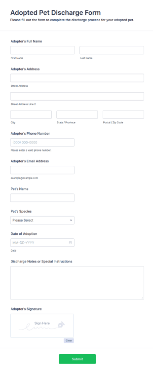 Adopted Pet Discharge Form Template