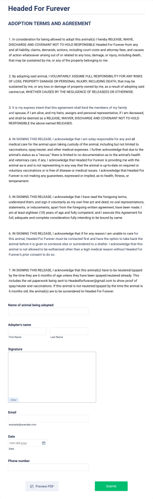 Adoption Agreement Form Template