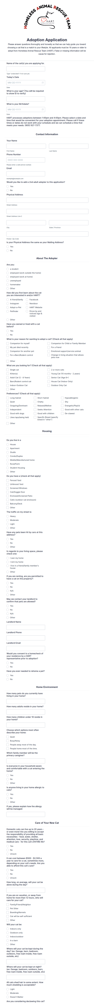 Adoption Application Form Template