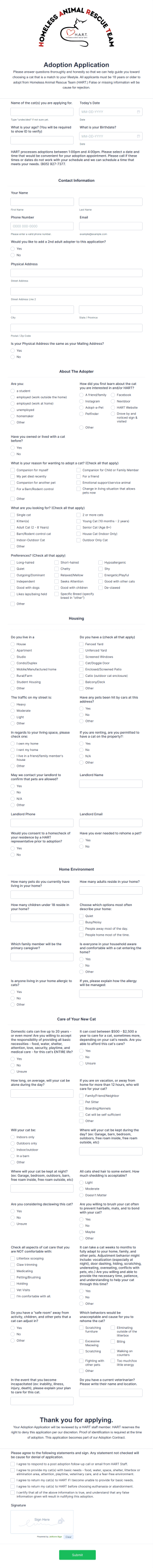 Adoption Application Form Template