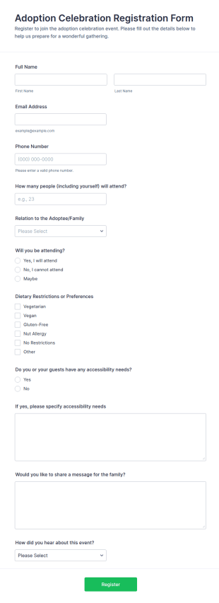 Adoption Celebration Registration Form Template